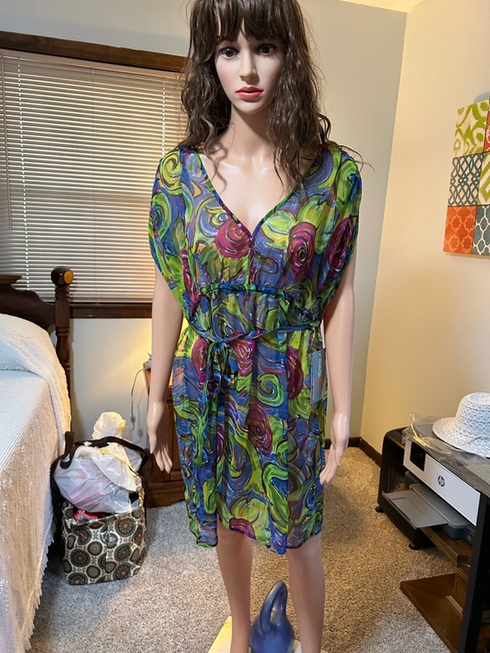 Carlos Falchi Other - Carlos Falchi Multicolor Swirl Sheer Swim Coverup in Blue, Green, Pink